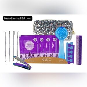 Holiday Lavender Pedicure Set in Silver Velvet Sequins Makeup Bag